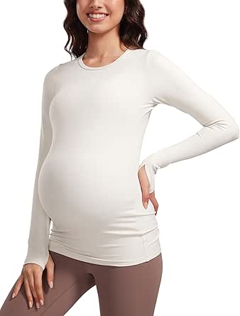 CRZ YOGA Womens Butterluxe Long Sleeve Maternity Tops Crewneck Pregnancy Basic Shirts Soft Athletic Yoga Casual Tee Shirt