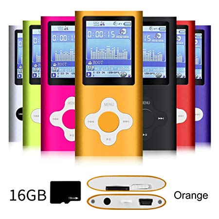 G.G.Martinsen Orange Versatile MP3/MP4 Player a 16GB Micro SD Card, Support Photo Viewer, Radio Voice Recorder, Mini USB Port 1.8 LCD, Digital MP3 Player, MP4 Player, Video/Media/Music Player