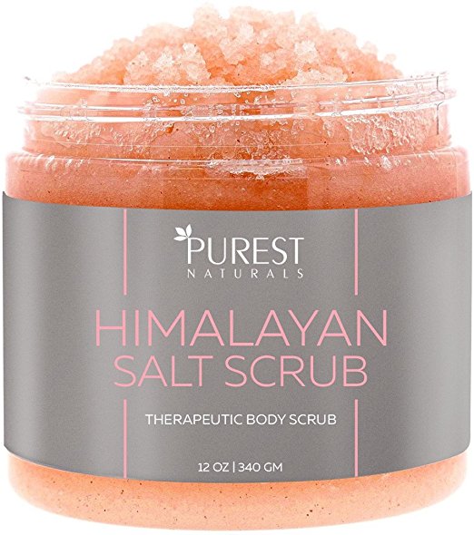 Purest Naturals Himalayan Salt Body Scrub - Deep Cleansing Exfoliator With Shea Butter, Dead Sea Salt, Jojoba Oil & Essential Oils – Moisturizes, Soothes & Promotes Glowing, Radiant Skin 12oz