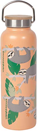 Now Designs Stainless Steel Water Bottle with Bamboo Lid, Sloths - 18 oz Capacity