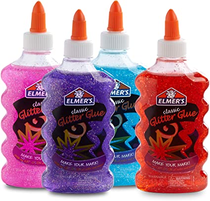 Elmer's Liquid Glitter Glue, Great for Making Slime, Washable, Assorted Colors, 6 Ounces Each, 4 Count