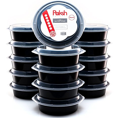 Paksh Novelty Round Plastic Meal Preparation Container/Food Saver with Clear Lid, Microwave & Dishwasher Safe, 24 oz, 16 Piece