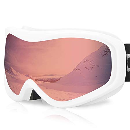 devembr OTG Snowboard Goggles Men & Women,Anti-Fog Ski Goggles Clear,100% UV Protection,Anti-Slip Strap,Helmet Compatible Snow Goggles for Skiing,Skating,Winter Sports(Black/White Frame, VLT 8% -51%)