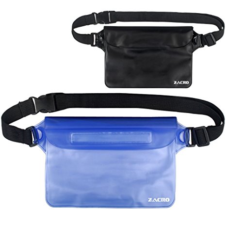 Zacro Universal Waterproof Pouch with Waist Strap (2 Pack) for Beach, Swimming, Boating, Fishing, Camping - Protect Your iPhone, Camera, Cash, MP3, Passport, Documents from Water, Snow,Sand and Dirt