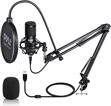 USB Microphone Boom Mic Kit - Audio Cardioid Condenser Mic w/Boom Arm Stand and Pop Filter - for Gaming PS4, Streaming, Podcast Kit, Studio, YouTube, Works w/Windows Mac PC - Pyle PDMIKT140
