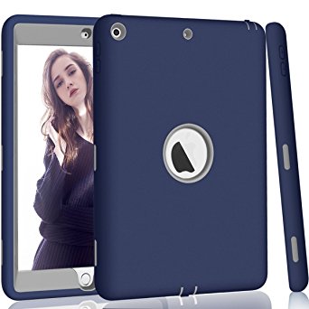 Hocase New iPad 9.7" 2017 Case, High-Impact Shock Absorbent Dual Layer Silicone Hard PC Bumper Protective Case for iPad 5th Generation 2017 A1822/A1823 - Navy Blue / Grey