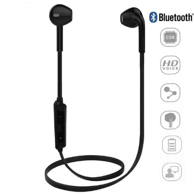 Wireless Bluetooth 4.1 Anti Winding Earphones with Mic Hands Free Calling and Siri Control Use For IPhone Samsung GALAXY and Sony Xperia Black