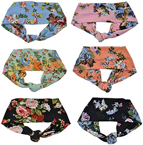 Lady Up 6 Pack Boho Headbands Flower Vintage Yoga Head Bands Hair Wrap Scarf Accessories for Women Girls