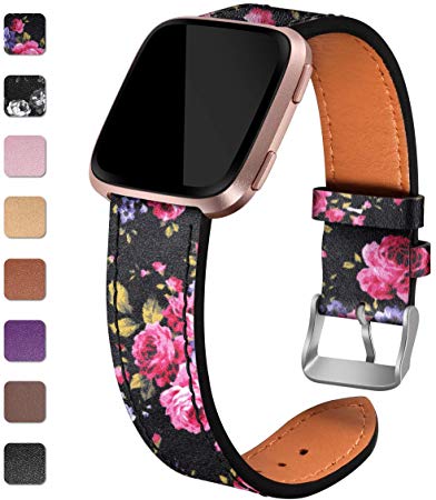 Maledan Replacement Bands Compatible for Fitbit Versa/Versa 2, Versa Lite Edition and Versa Special Edition, Genuine Leather Band Replacement Accessories Strap for Fitbit Versa Smart Watch, Women Men