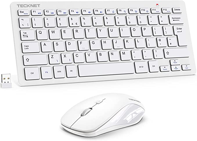 TECKNET Mini Wireless Keyboard and Mouse Set, 2.4G Cordless USB Keyboard and Silent Mouse Comb with Nano USB Receiver, 12 Multimedia Shortcuts for Computer, PC, Laptop, Desktop, Android Smart TV