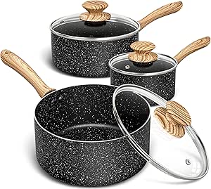 MICHELANGELO Saucepan Set, Nonstick Sauce Pans with Granite Coatings, Stone Sauce Pan with Lids, Nonstick Pot Sets, Sauce Pots 3 Piece, 1Qt & 2Qt & 3Qt