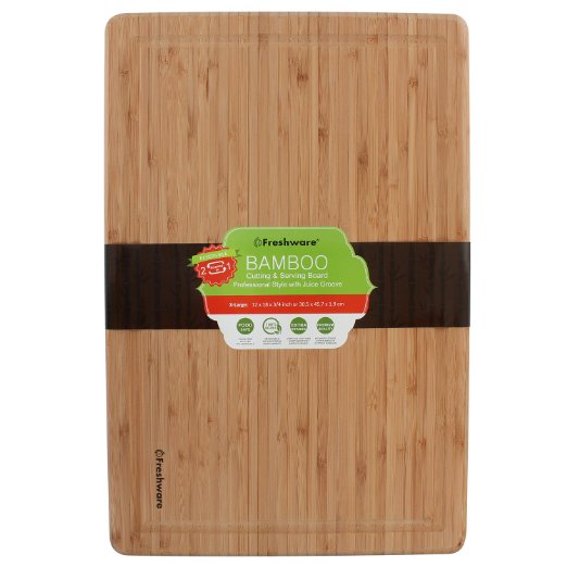 Freshware Extra Large Premium Bamboo Wood Cutting Board with Juice Groove for Meat & Veggie Prep, Serving Bread, Crackers, Cheese, and Cocktail Bar Board, BC-200XL