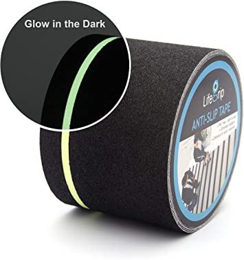 LifeGrip Anti Slip Traction Tape with Glow in Dark Green Stripe, 4 Inch x 30 Feet - Best Grip, Friction, Abrasive Adhesive for Stairs, Tread Step, Indoor and Outdoor, Black (4 inch X 30 feet)