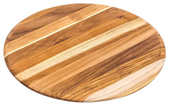 Teakhaus Giant Cutting and Serving Board - Large Round Teak Woods Carving Board - Slim and Lightweight (13x13)