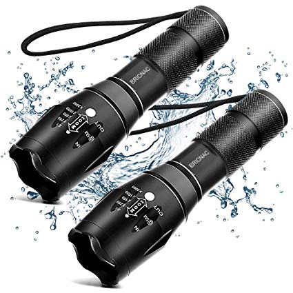 LED Tactical Flashlights, Brionac Super Bright T6 Powerful Flashlight Portable Zoomable Waterproof with 5 Modes, Perfect for Indoor and Outdoor Uses-2 Pack