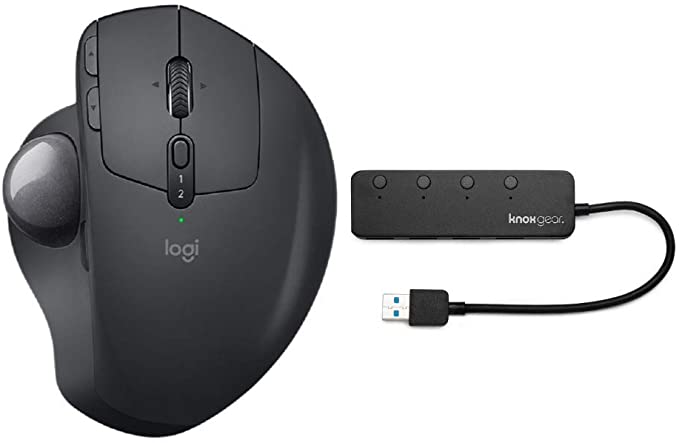 Logitech MX Ergo Wireless Trackball Mouse with Knox 3.0 4 Port USB HUB Bundle