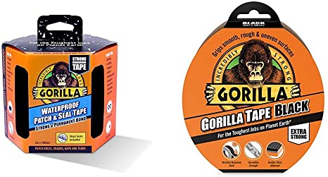 Gorilla 3044721 Patch & Seal Tape | 3m, Black & GOR3049011 GTB32 Gaffer & Builders Tapes, Black, 48mm x 32m