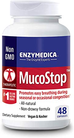 Enzymedica, MucoStop, Non-Drowsy Enzyme Supplement to Support Easy Breathing, Sinus and Mucus Relief, Vegan, 48 capsules (24 servings)