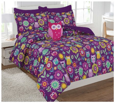 Twin & Full 6 Pcs or 8 Pcs Comforter/ Coverlet / Bed in Bag Set with Toy (Full, Owl)