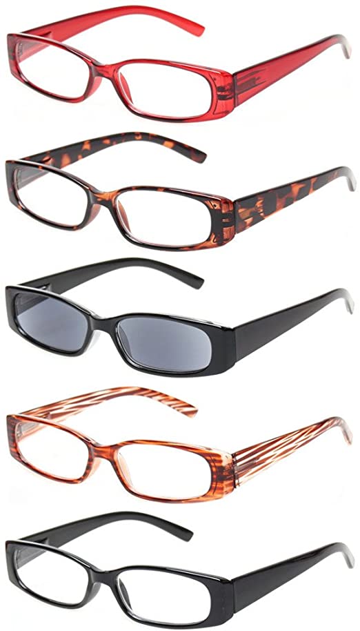 Kerecsen Unisex Adult Reading Glasses 5 Pack Flexible Spring Hinge Readers Includes Sun Readers