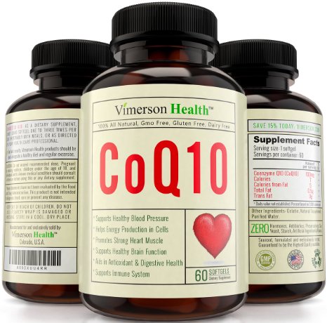 CoQ10 Cardiovascular Health in Softgels Best Anti-Oxidant and Anti-Aging 100 All Natural and Non-Gmo for a Healthy Brain Heart Blood Pressure Digestive and Immune System Made in the USA