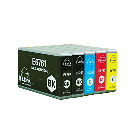 lil Monk 5 Pack (2 Black,1 Cyan,1 Magenta,1 Yellow) of Epson 676xl Ink Cartridges Compatible for Epson WorkForce Pro WP 4010, Epson WP 4530, Epson WP 4540, WP 4020, 4023, 4090, 4520, 4533, 4590