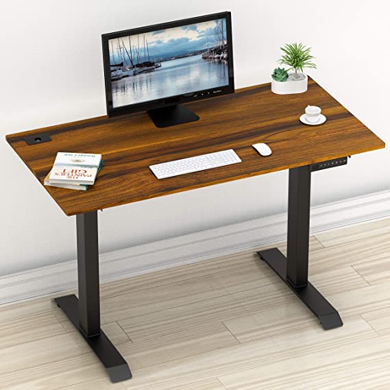 SHW Electric Height Adjustable Computer Desk, 120 x 60 cm [48 x 24 Inches], Walnut