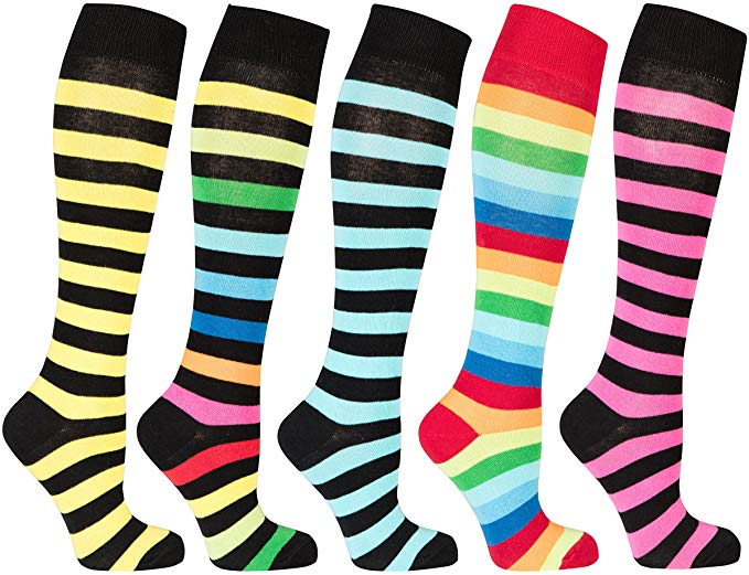 Socks n Socks-Women 5-Pairs Luxury Cotton Colorful Cool Fun Knee high Socks