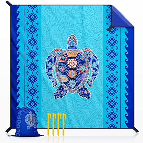 OCOOPA Beach Blanket Marine Life Series, 10'X 9' Extra Large, Soft and Durable Material, Sand Free Waterproof, Light Weight and Portable, Perfect for Travel Camping, Beach Vocation, Bohemian Turtle