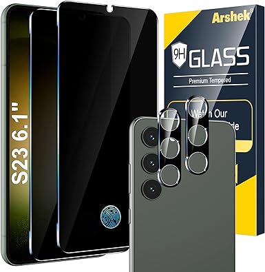 Arshek [2 2 Pack] Galaxy S23 Privacy Screen Protector, 9H Tempered Glass, Ultrasonic Fingerprint Support, 3D Curved, HD Clear Anti-Spy Film for Samsung S23 5G Glass Screen Protector