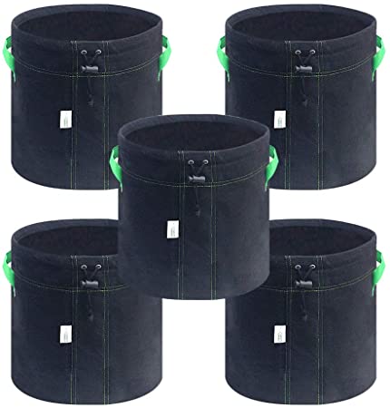 Casolly 5 Pack 5 Gallon Aeration Fabric Grow Bags with Sturdy Handle,Shrink String for Better Protection of Plant