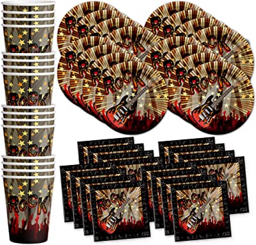 Birthday Galore Rock Star Party Supplies Set Plates Napkins Cups Tableware Kit for 16