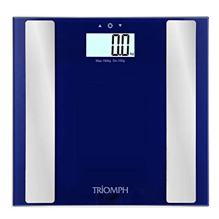 Triomph Digital Body Fat Weight Scale w/ Smart Step-On Technology 330 lbs Capacity (Blue)