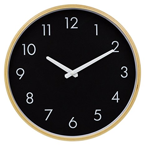 Large Indoor/Outdoor Hippih Silent Wall Clock Wood 12 inch Non Ticking Digital Quiet Sweep Decorative Vintage Wooden Clocks with Glass Cover(Black)