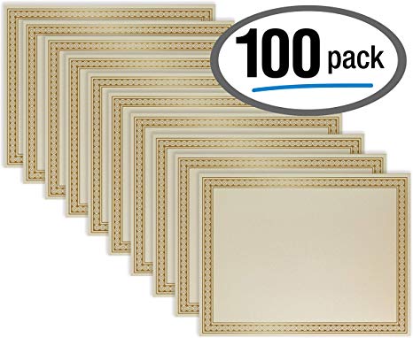 100 Sheet Award Certificate Paper, Gold Foil Metallic Border, Ivory Letter Size Blank Paper, by Better Office Products, Diploma Certificate Paper, Laser and Inkjet Printer Friendly, 8.5 x 11 Inches