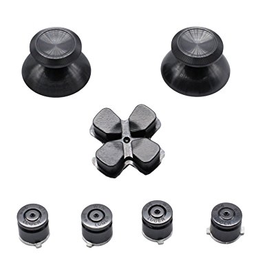 YUYIKES Metal Bullet Buttons ABXY Buttons   Thumbsticks Thumb Grip and Chrome D-pad for Sony PS4 DualShock 4 Controller Mod Kit - Gray