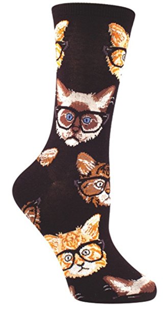 Socksmith Women's Black and Brown Kittenster Crew Socks, Size 9-11