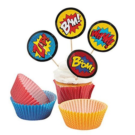 Fun Express Superhero Cupcake Liners With Picks - 100 Pieces