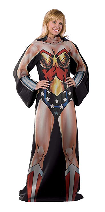 Warner Brothers Wonder Woman, "Elite Wonder Woman" Adult Comfy Throw Blanket with Sleeves, 48" x 71", Multi Color