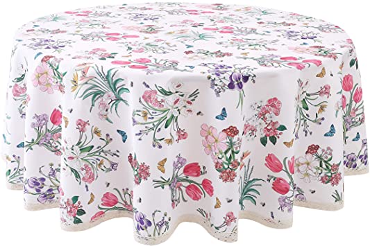 Flyspped Waterproof Wildflower Floral Print Tablecloth Round Table Cloth for Dinning Room 60 Inch by 60 Inch
