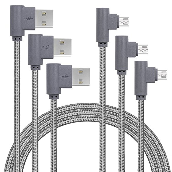 ANSEIP 90 Degree Micro USB Cable 10ft of 3Pack Nylon Braided Android Charge Cords Samsung Charger Cable Fast Charging and Data Transfer for Samsung Galaxy,Motorola,(Grey)