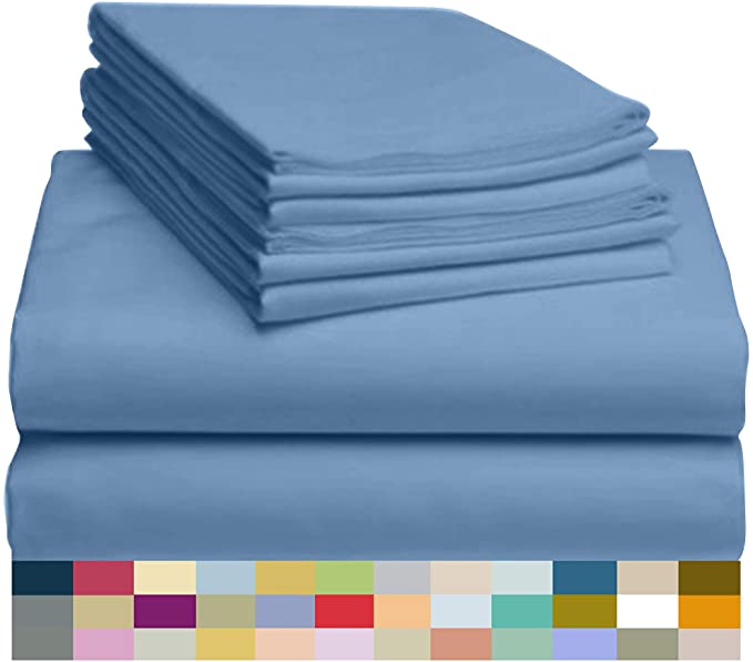 LuxClub 6 PC Sheet Set Bamboo Sheets Deep Pockets 18" Eco Friendly Wrinkle Free Sheets Hypoallergenic Anti-Bacteria Machine Washable Hotel Bedding Silky Soft - Light Blue Full