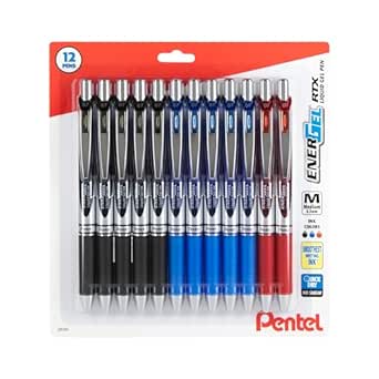 EnerGel RTX Retractable Liquid Gel Pen, 0.7mm, Medium Line, Assorted Ink, 12-Pk (BL77BP12M2)