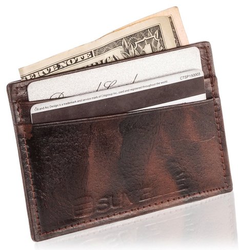 Suvelle Genuine Leather Slim Credit Card Slots Business Card Case Wallet  W033