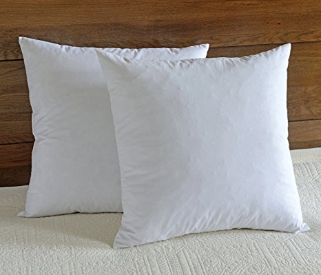 Millihome® 95% Feather 5% Down, 100% Cotton Fabric, Square Pillow Insert, 18"X18" , Pack of 2, White