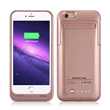 iPhone 6 6S Battery Case MUZE® 4.7 Inch Slim Portable Charger Case External Power Case Backup Battery Case 3500mah Power Bank Case with Pop-out Video Kickstand Retail Packing (Rose gold)