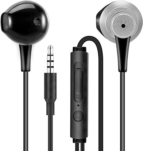 MAS CARNEY WH5 Black Wired Earbuds with Microphone, Compatible with 3.5mm Headphone Jacks Such as MP3/MP4 Players, iPad, iPod, Huawei, Samsung Galaxy S6/S7/S8, Computers and Laptops