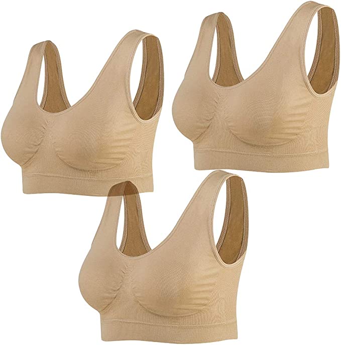 Lemef 3-Pack Seamless Sports Bra Wirefree Yoga Bra with Removable Pads for Women