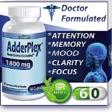 Adderplex to Improve Focus Added Attention Mood Increase Memory Concentration Mental Energy DR Formulated Safe Anti-Stress Natural Alternative w 250mg of Phosphatidylserine