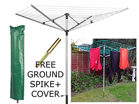 LIVIVO ® Outdoor Garden 4 Arm 45m folding Rotary Washing Line Clothes Airer Dryer with Free Ground Spike and Cover